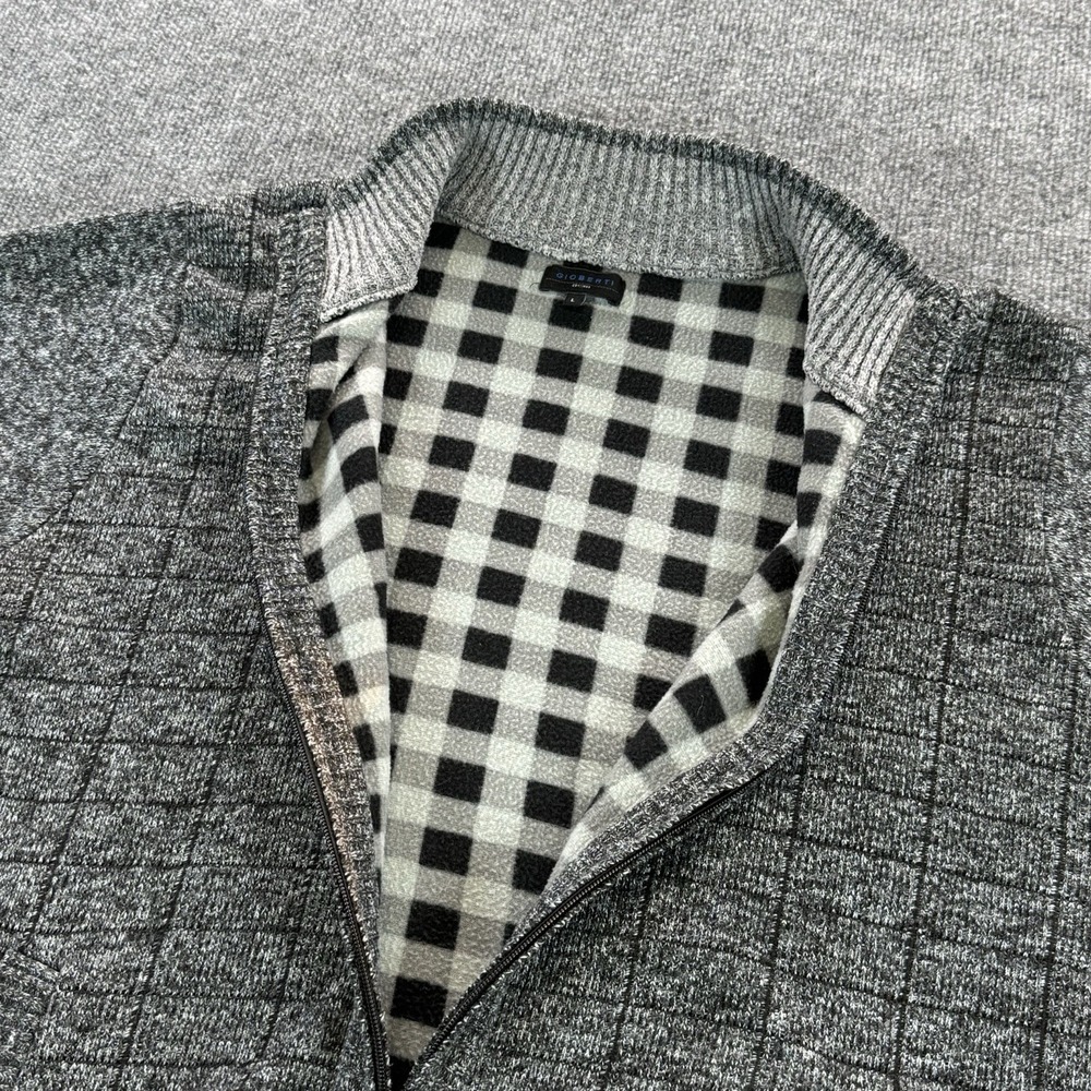 Gioberti Mens Cardigan Sweater Large Gray Full Zip Lined Knit Mock Neck Pocket